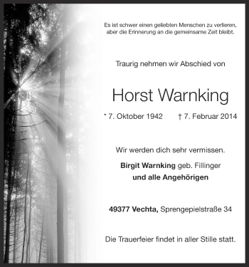 Anzeige von Horst Warnking von OM-Medien